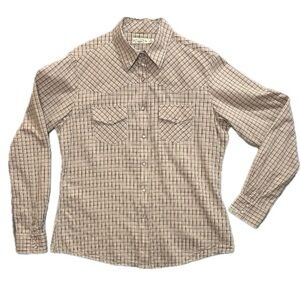 ROCKIES Vintage Western Pink Plaid Long Sleeve Pearl Snaps Cowgirl Shirt size L